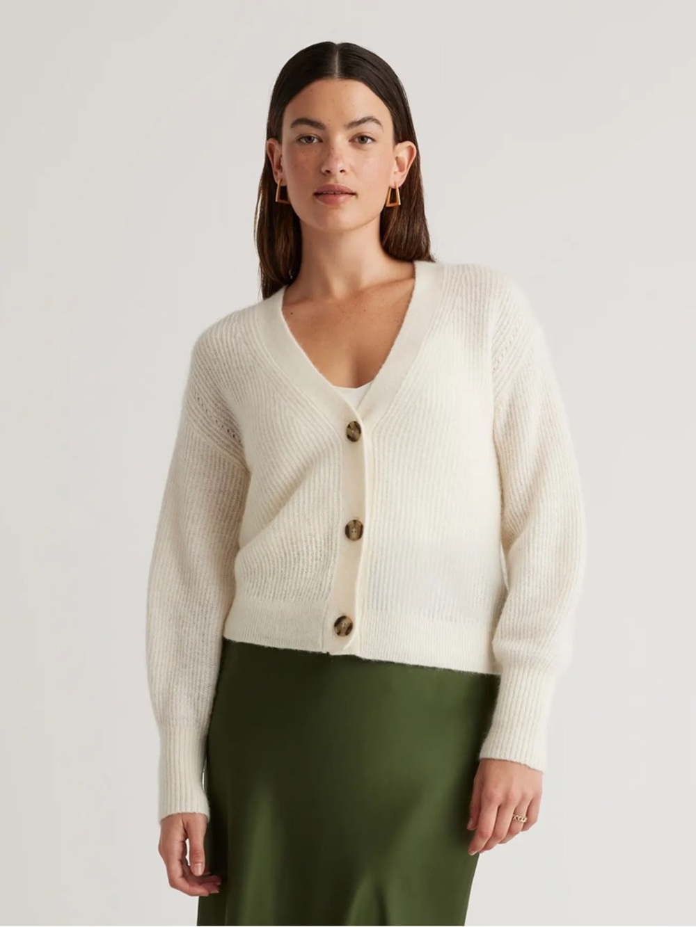 Quince Baby Alpaca-Wool Cropped Cardigan - Cream, Button Down - Size Medium